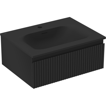 Mexen Rivel fürdőszobai szekrény 60 cm mosdóval Vela, 1 fiók, bordázott, fekete matt - 91A20-06023-1-BF71-W23M71