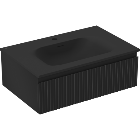 Mexen Rivel fürdőszobai szekrény 70 cm mosdóval Vela, 1 fiók, bordázott, fekete matt - 91A20-07023-1-BF71-W23M71