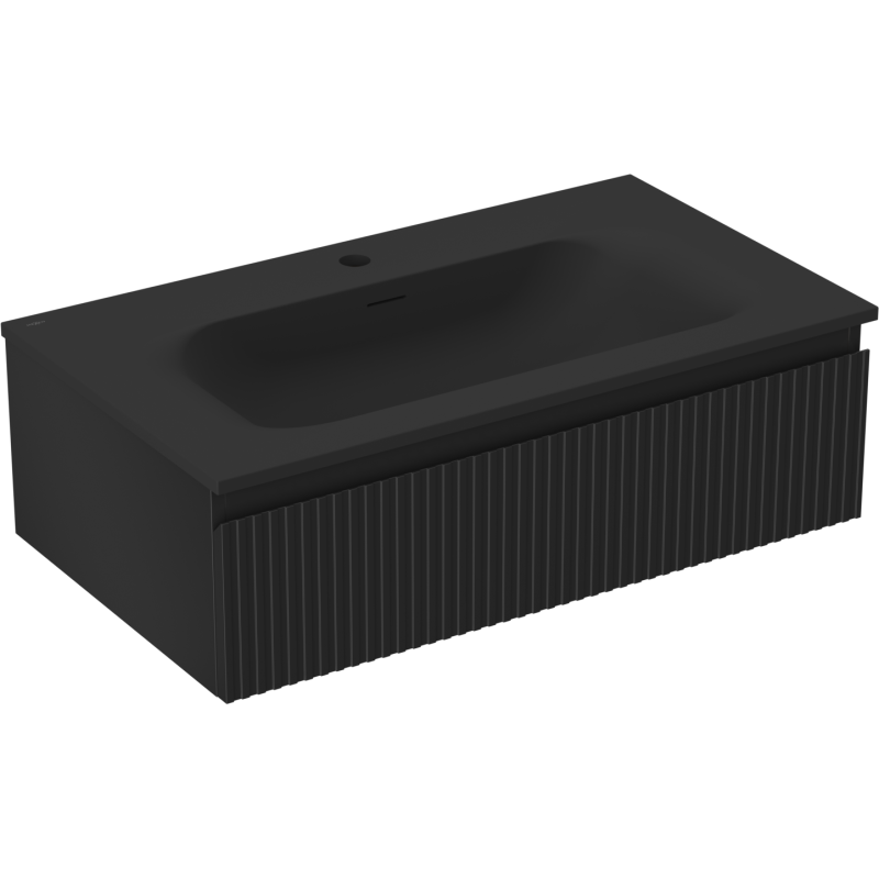 Mexen Rivel dulap baie 80 cm cu lavoar Vela, 1 sertar, riflat, negru mat - 91A20-08023-1-BF71-W23M71