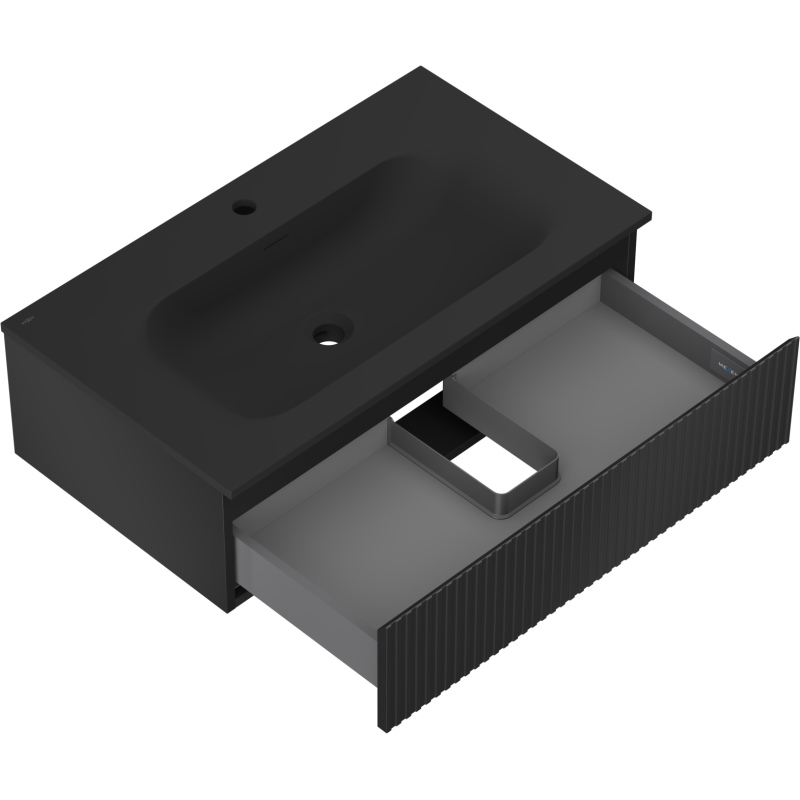 Mexen Rivel dulap baie 80 cm cu lavoar Vela, 1 sertar, riflat, negru mat - 91A20-08023-1-BF71-W23M71