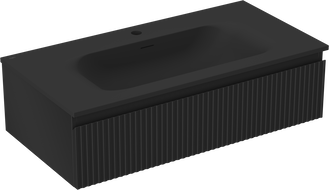 Mexen Rivel dulap baie 90 cm cu lavoar Vela, 1 sertar, canelat, negru mat - 91A20-09023-1-BF71-W23M71