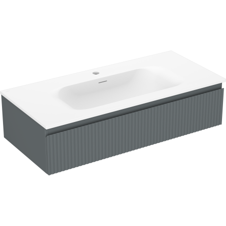 Mexen Rivel fürdőszobaszekrény 100 cm mosdóval Vela, 1 fiók, bordázott, grafit matt/fehér matt - 91A20-10023-1-BF66-W23M01