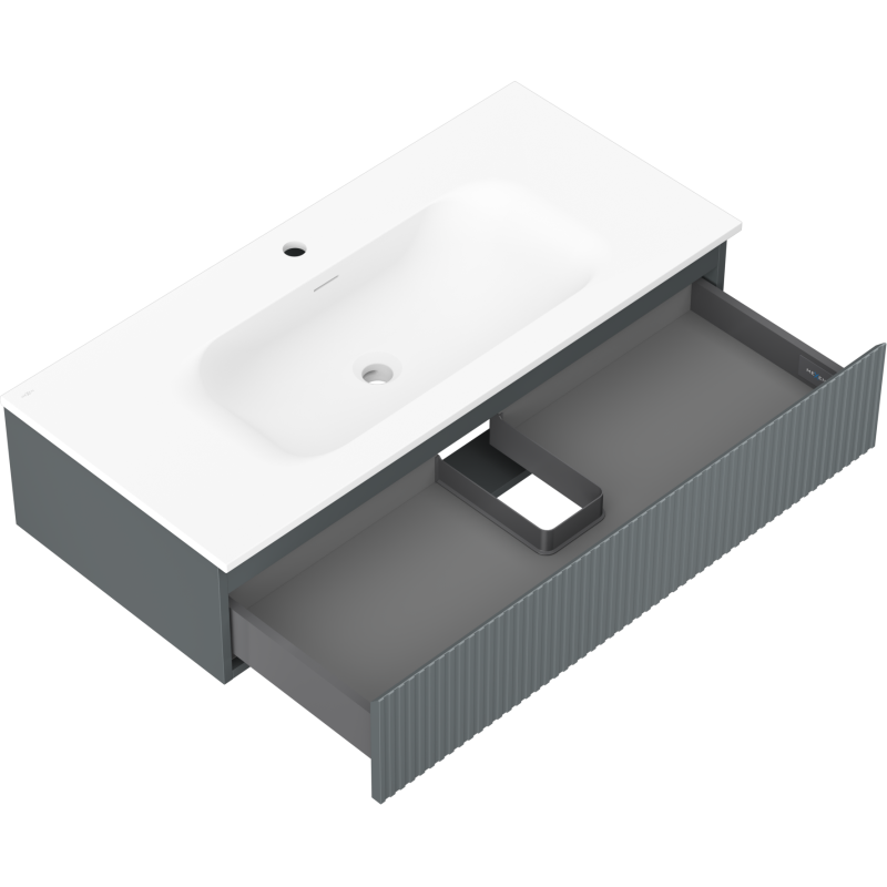 Mexen Rivel 100 cm-es fürdőszobaszekrény Vela mosdóval, 1 fiókos, bordázott, grafit matt/fehér matt - 91A20-10023-1-BF66-W23M01