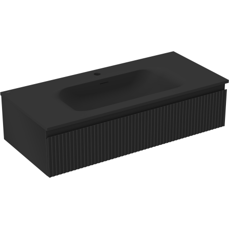 Mexen Rivel fürdőszobaszekrény 100 cm mosdóval Vela, 1 fiók, bordázott, fekete matt - 91A20-10023-1-BF71-W23M71