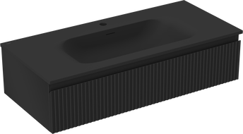Mexen Rivel fürdőszobaszekrény 100 cm mosdóval Vela, 1 fiók, bordázott, fekete matt - 91A20-10023-1-BF71-W23M71