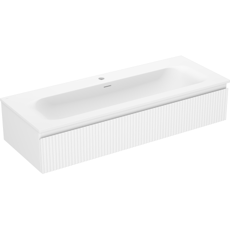 Mexen Rivel fürdőszobaszekrény 120 cm mosdóval Vela, 1 fiók, bordázott, fehér matt - 91A20-12023-1-BF01-W23M01