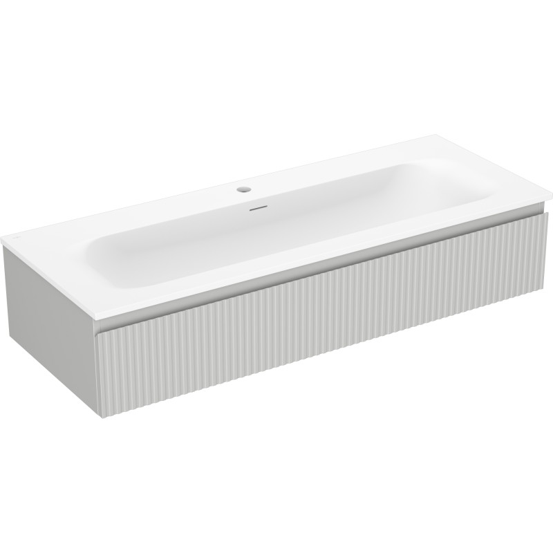 Mexen Rivel 120 cm-es fürdőszobaszekrény Vela mosdóval, 1 fiók, barázdált, szürke matt/fehér matt