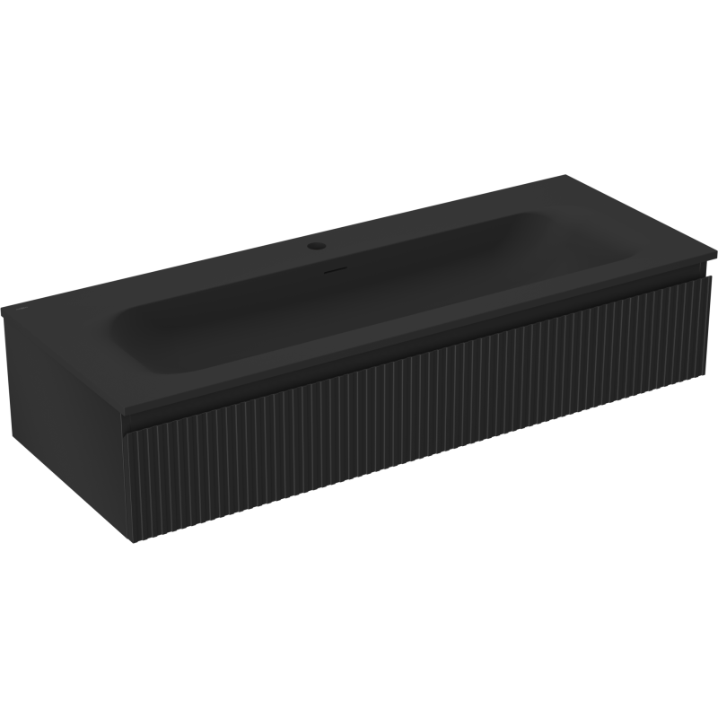 Dulap baie Mexen Rivel 120 cm cu lavoar Vela, 1 sertar, canelat, negru mat - 91A20-12023-1-BF71-W23M71