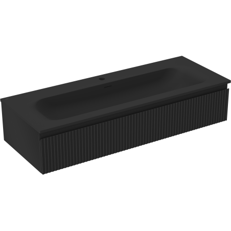 Dulap baie Mexen Rivel 120 cm cu lavoar Vela, 1 sertar, canelat, negru mat - 91A20-12023-1-BF71-W23M71