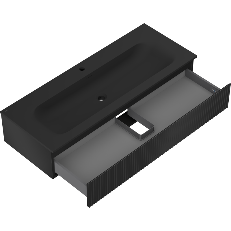 Mexen Rivel dulap baie 120 cm cu lavoar Vela, 1 sertar, cu striații, negru mat - 91A20-12023-1-BF71-W23M71