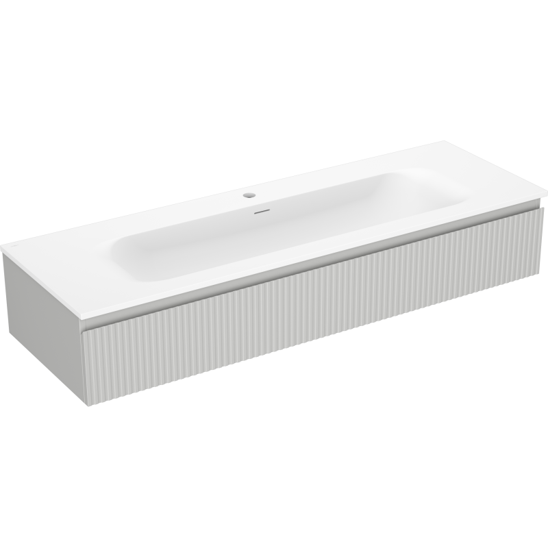 Mexen Rivel fürdőszobaszekrény 140 cm mosdóval Vela, 1 fiók, bordázott, szürke matt/fehér matt - 91A20-14023-1-BF62-W23M01