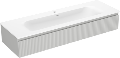 Mexen Rivel fürdőszobaszekrény 140 cm mosdóval Vela, 1 fiók, bordázott, szürke matt/fehér matt - 91A20-14023-1-BF62-W23M01