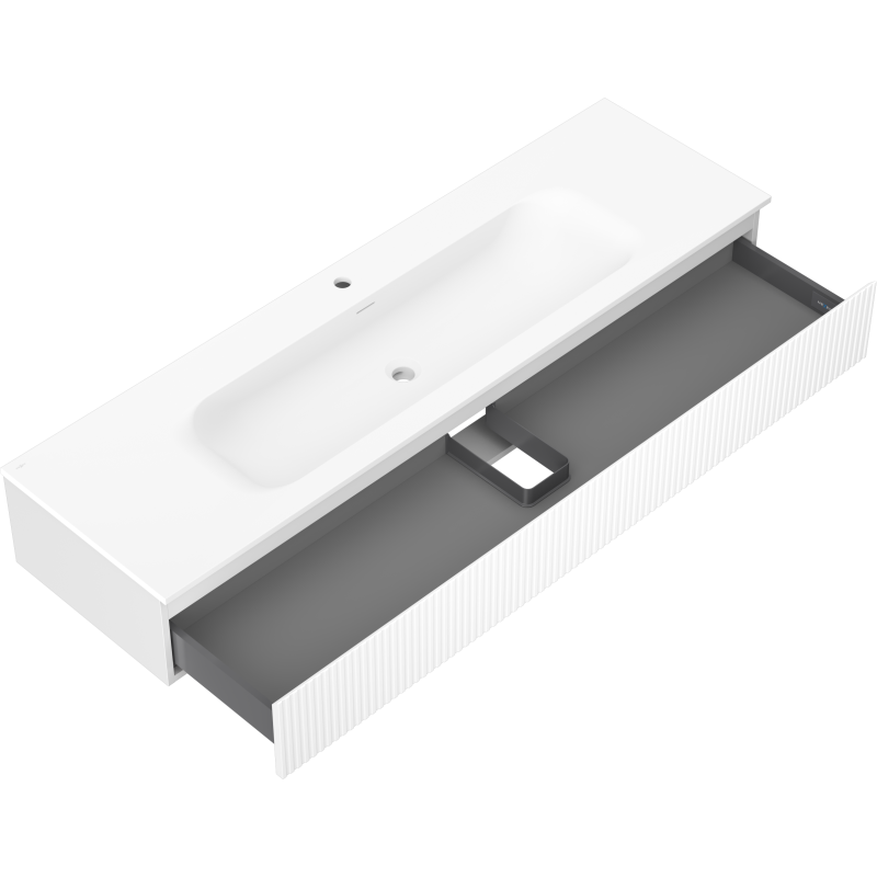 Mexen Rivel 160 cm-es fürdőszobai szekrény Vela mosdóval, 1 fiók, bordázott, fehér matt - 91A20-16023-1-BF01-W23M01