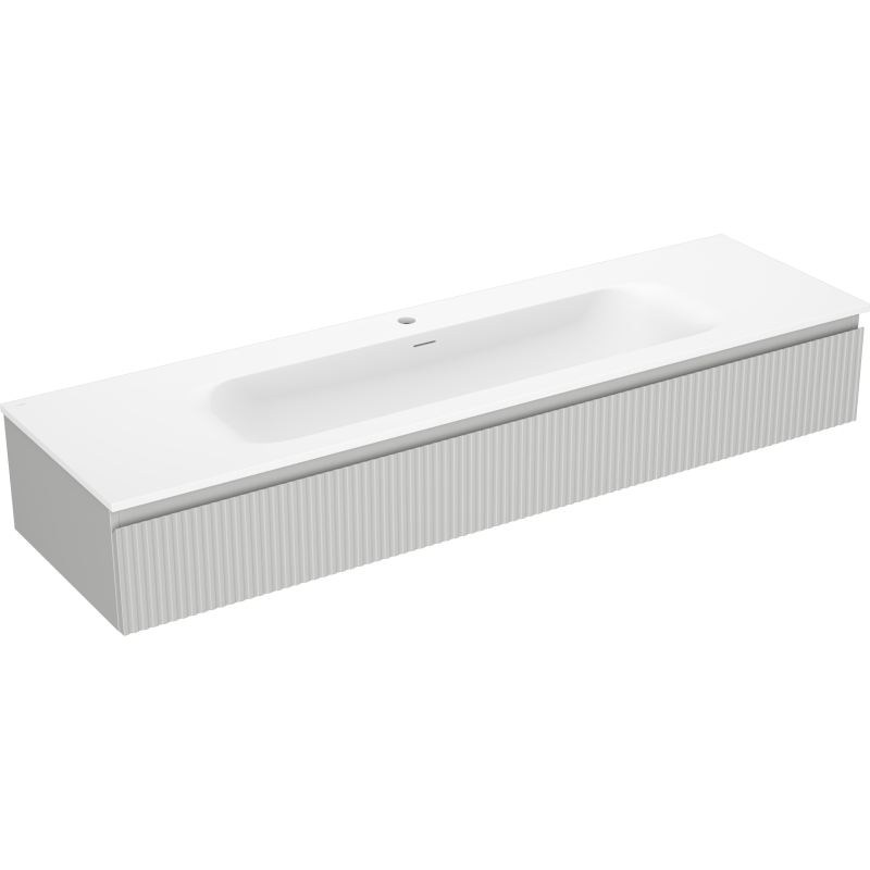 Mexen Rivel 140 cm-es fürdőszobai szekrény Vela mosdóval, 1 fiók, bordázott, szürke matt/fehér matt - 91A20-16023-1-BF62-W23M01