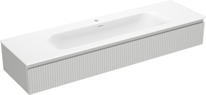 Dulap baie Mexen Rivel 140 cm cu lavoar Vela, 1 sertar, canelat, gri mat/alb mat - 91A20-16023-1-BF62-W23M01