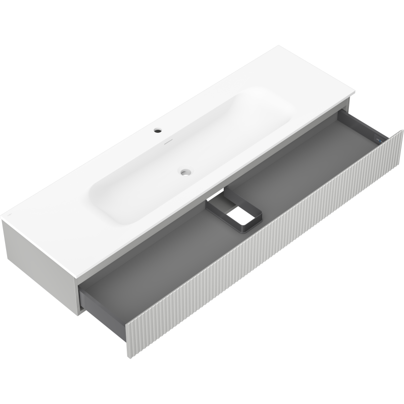 Mexen Rivel 140 cm-es fürdőszobai szekrény Vela mosdóval, 1 fiók, bordázott, szürke matt/fehér matt - 91A20-16023-1-BF62-W23M01