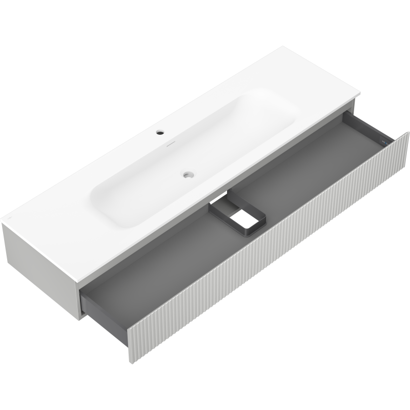 Mexen Rivel dulap baie 140 cm cu lavoar Vela, 1 sertar, canelat, gri mat/alb mat - 91A20-16023-1-BF62-W23M01