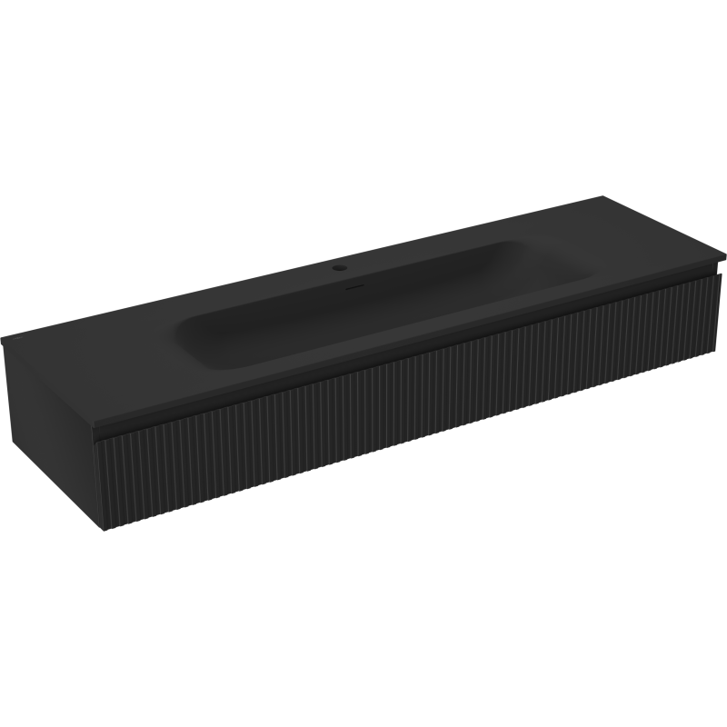 Mexen Rivel dulap baie 160 cm cu chiuvetă Vela, 1 sertar, canelat, negru mat - 91A20-16023-1-BF71-W23M71