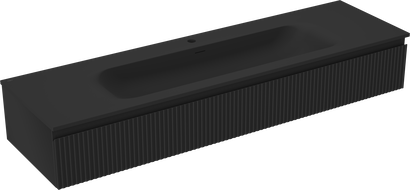 Mexen Rivel dulap baie 160 cm cu lavoar Vela, 1 sertar, cu caneluri, negru mat - 91A20-16023-1-BF71-W23M71