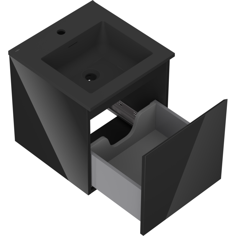 Mexen Orio fürdőszobai szekrény 45 cm mosdóval Otis, 1 fiók, fekete fényes/fekete matt - 91A10-04547-1-BF70-W18M71