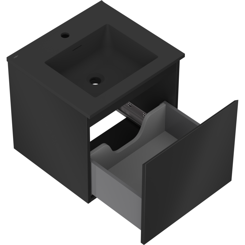 Mexen Orio 50 cm-es fürdőszobaszekrény Otis mosdóval, 1 fiók, fekete matt - 91A10-05047-1-BF71-W18M71
