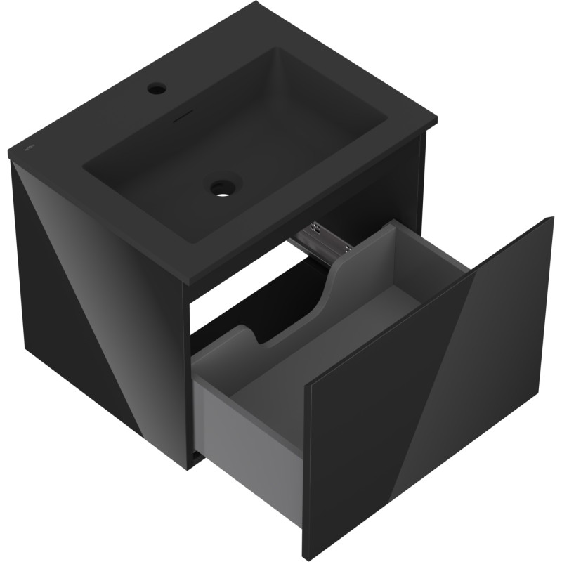 Mexen Orio dulap de baie 60 cm cu lavoar Otis, 1 sertar, negru lucios/negru mat - 91A10-06047-1-BF70-W18M71