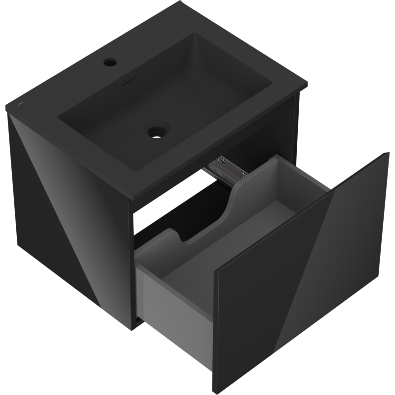 Mexen Orio fürdőszobai szekrény 60 cm mosdóval Otis, 1 fiók, fekete fényes/fekete matt - 91A10-06047-1-BF70-W18M71