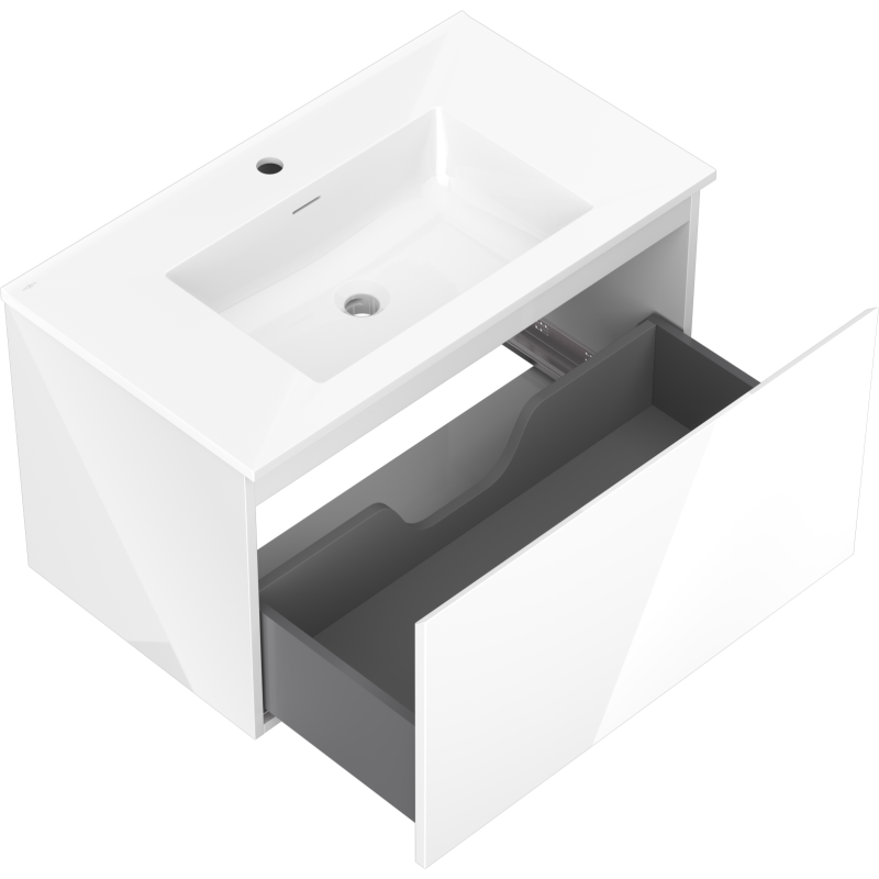 Mexen Orio 80 cm-es fürdőszobai szekrény Otis mosdóval, 1 fiók, fényes fehér - 91A10-08047-1-BF00-W18M00