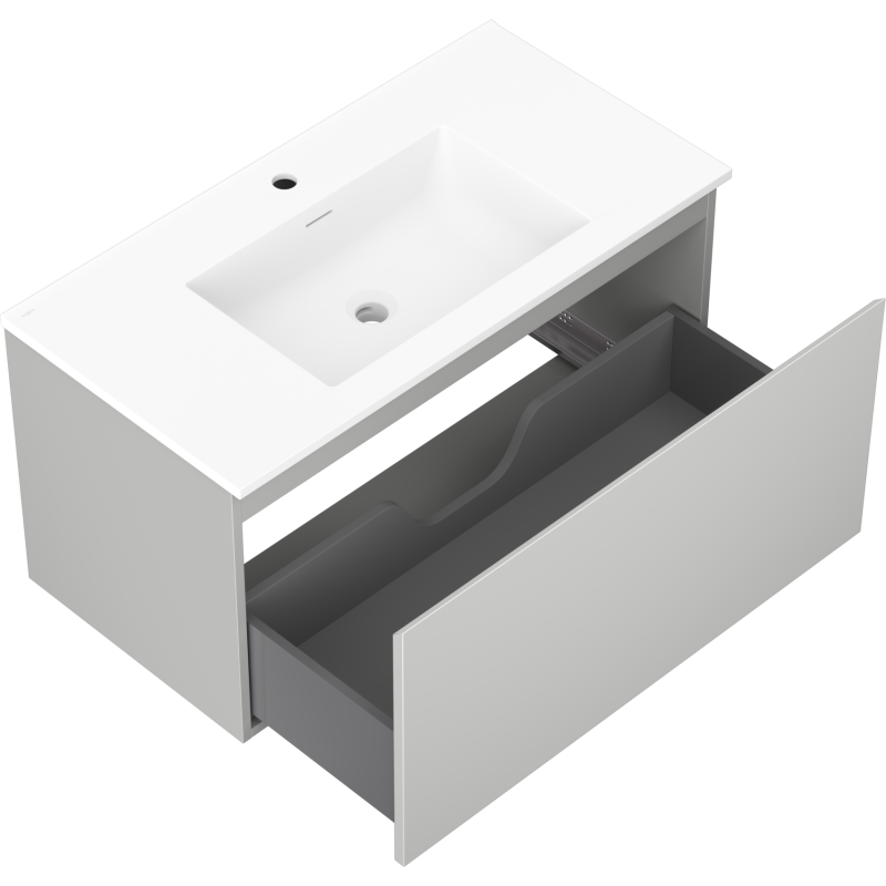 Mexen Orio 90 cm-es fürdőszobaszekrény Otis mosdóval, 1 fiók, szürke matt/fehér matt - 91A10-09047-1-BF62-W18M01