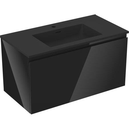 Dulap de baie Mexen Orio 90 cm cu chiuvetă Otis, 1 sertar, negru lucios/negru mat - 91A10-09047-1-BF70-W18M71
