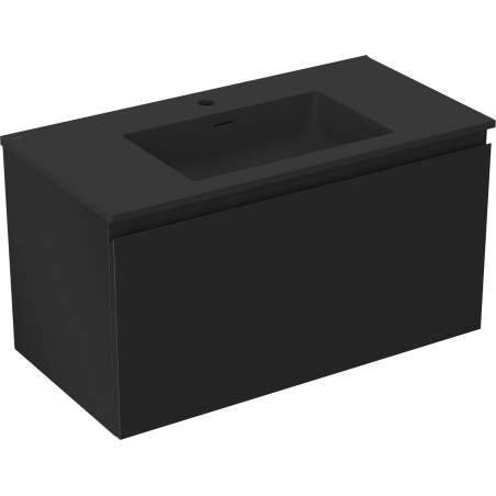 Dulap baie Mexen Orio 90 cm cu lavoar Otis, 1 sertar, negru mat - 91A10-09047-1-BF71-W18M71