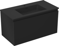 Dulap baie Mexen Orio 90 cm cu lavoar Otis, 1 sertar, negru mat - 91A10-09047-1-BF71-W18M71
