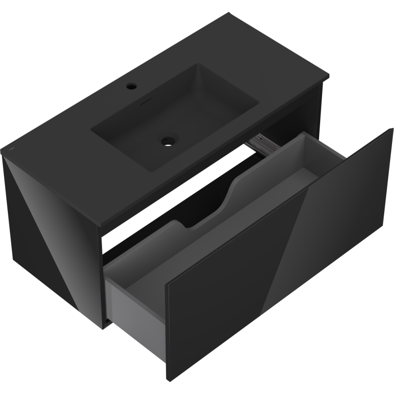 Mexen Orio fürdőszobai szekrény 100 cm mosdóval Otis, 1 fiók, fekete fényes/fekete matt - 91A10-10047-1-BF70-W18M71
