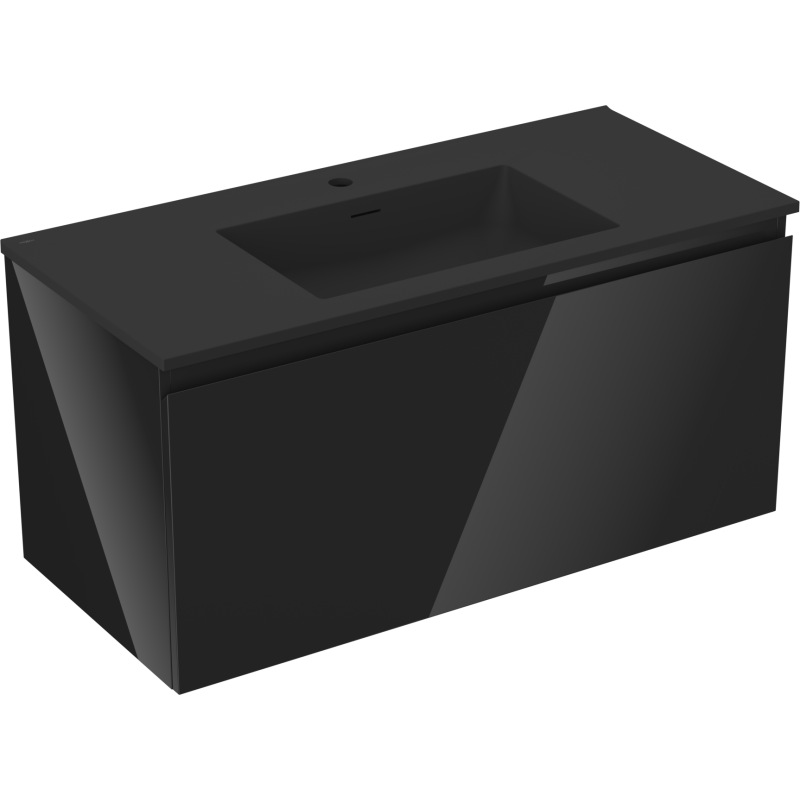Mexen Orio fürdőszobai szekrény 100 cm mosdóval Otis, 1 fiók, fekete fényes/fekete matt - 91A10-10047-1-BF70-W18M71