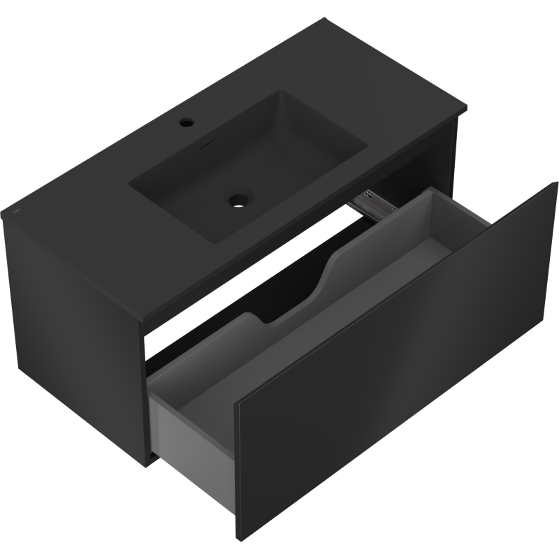 Mexen Orio 100 cm-es fürdőszobaszekrény Otis mosdóval, 1 fiók, fekete matt - 91A10-10047-1-BF71-W18M71