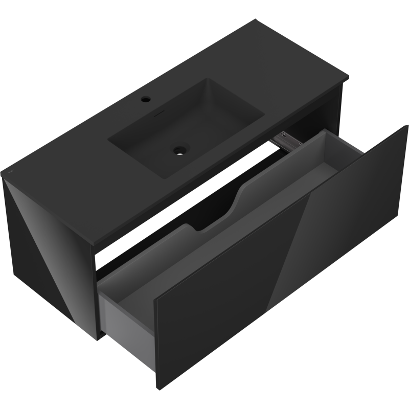 Mexen Orio 120 cm-es fürdőszobaszekrény Otis mosdóval, 1 fiók, fekete fényes/matt fekete - 91A10-12047-1-BF70-W18M71
