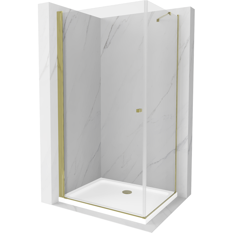 Mexen Pretoria cabină de duș cu uși batante 80 x 70 cm, transparent, auriu + cadă plată - 852-080-070-50-00-4010