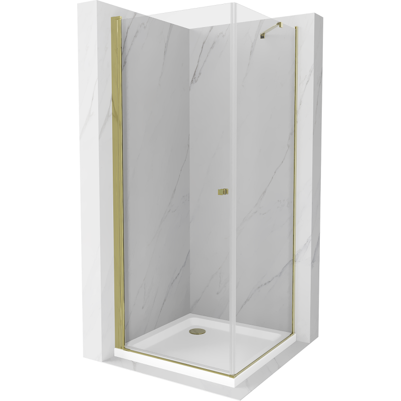 Mexen Pretoria cabină de duș cu balamale 90 x 90 cm, transparent, Aurie + cadă de duș Flat - 852-090-090-50-00-4010