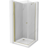 Mexen Pretoria cabina de duș batantă 90 x 90 cm, transparentă, aurie + cadă de duș Flat - 852-090-090-50-00-4010