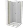 Mexen Pretoria cabină de duș cu balamale 90 x 90 cm, transparent, Aurie + cadă de duș Flat - 852-090-090-50-00-4010