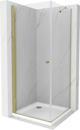 Mexen Pretoria cabină de duș cu deschidere pivotantă 90 x 90 cm, transparentă, aurie + cadă Flat - 852-090-090-50-00-4010