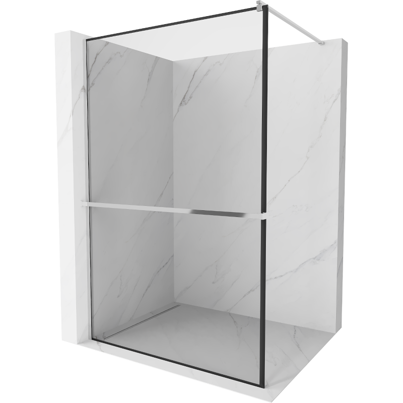 Mexen Kioto+ Panou de duș cu raft Walk-in 120 x 200 cm, cadru negru, crom - 800-120-121-01-70