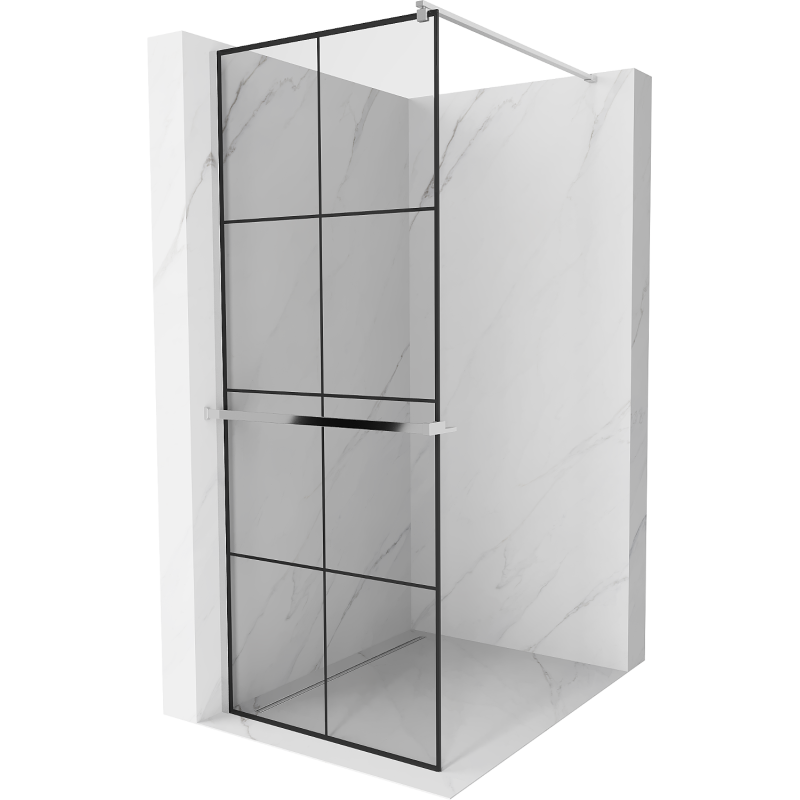 Mexen Kioto+ Walk-in zuhanyfal polccal 90 x 200 cm, fekete rács, króm - 800-090-121-01-77