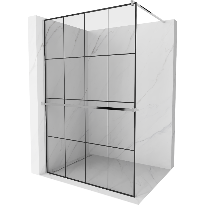 Mexen Kioto+ zuhanyfal polccal Walk-in 130 x 200 cm, fekete rács, króm - 800-130-121-01-77