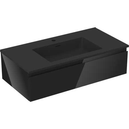 Dulap Mexen Orio pentru baie de 90 cm cu lavoar Otis, 1 sertar, negru lucios/negru mat - 91A10-09023-1-BF70-W18M71