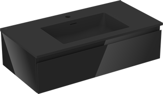 Dulap Mexen Orio pentru baie de 90 cm cu lavoar Otis, 1 sertar, negru lucios/negru mat - 91A10-09023-1-BF70-W18M71