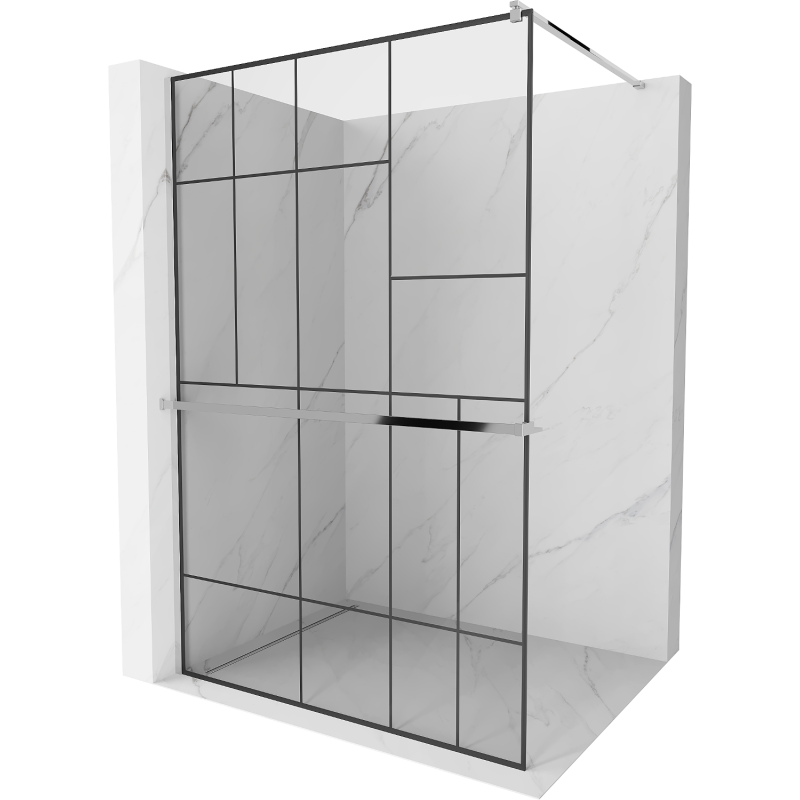 Mexen Kioto+ zuhanyfal polccal Walk-in 140 x 200 cm, fekete minta, króm - 800-140-121-01-78