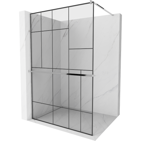 Mexen Kioto+ zuhanyfal polccal Walk-in 140 x 200 cm, fekete minta, króm - 800-140-121-01-78