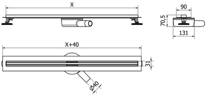Mexen Flat 360° Slim forgatható vonalmenti lefolyó 150 cm, szálcsiszolt réz - 1C41150