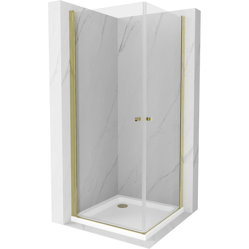 Mexen Pretoria Duo cabină de duș pivotantă 90 x 90 cm, transparentă, auriu + cădiță Flat - 852-090-090-50-02-4010G